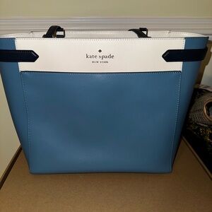 Kate Spade Blue and White Laptop Bag with Structured Design